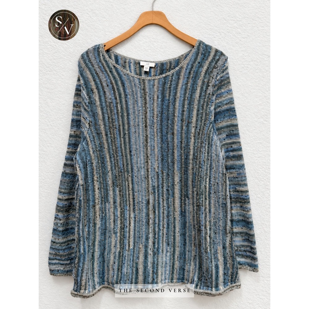 J. Jill Women XL Blue Space Dye Vertical Stripe Knit Sweater Boho Lagenlook - Picture 2 of 9